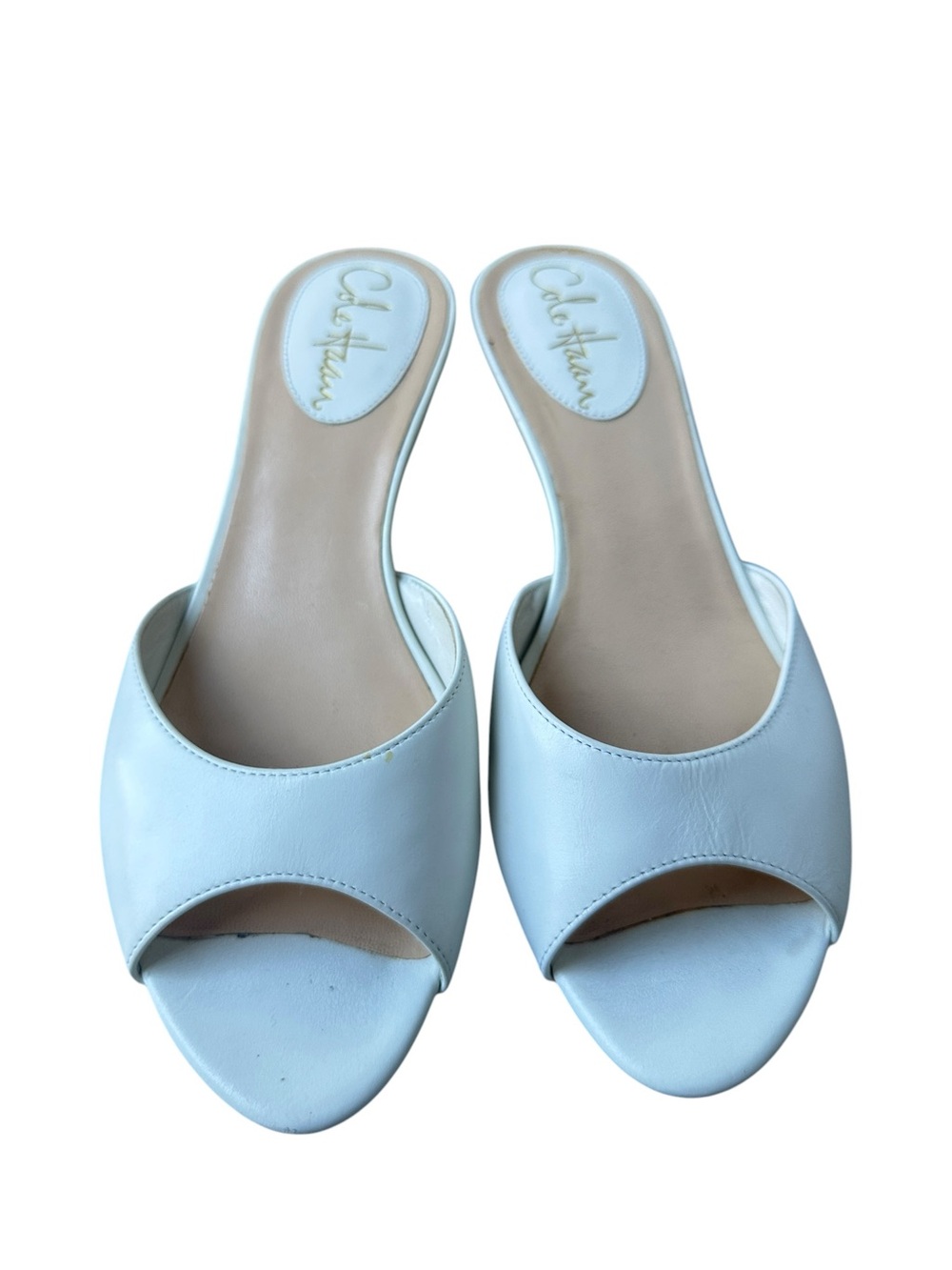 Cole Haan White Leather Open Toe Mule Heels